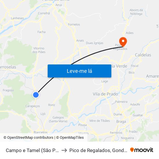 Campo e Tamel (São Pedro Fins) to Pico de Regalados, Gondiães e Mós map