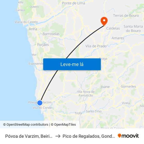 Póvoa de Varzim, Beiriz e Argivai to Pico de Regalados, Gondiães e Mós map