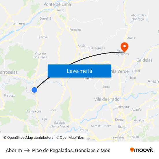 Aborim to Pico de Regalados, Gondiães e Mós map