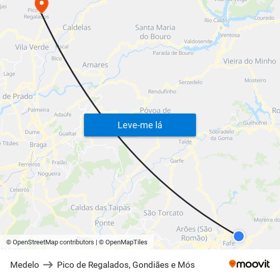 Medelo to Pico de Regalados, Gondiães e Mós map