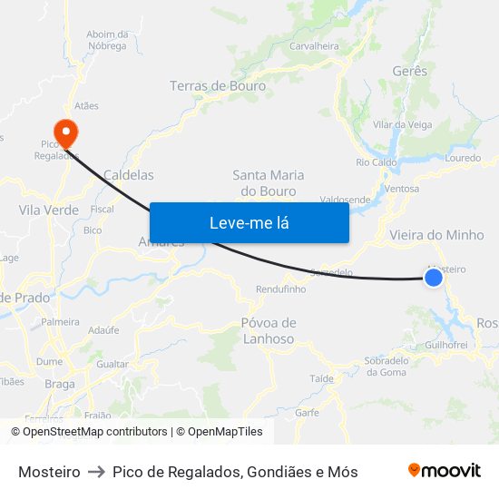 Mosteiro to Pico de Regalados, Gondiães e Mós map