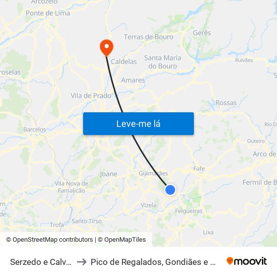 Serzedo e Calvos to Pico de Regalados, Gondiães e Mós map