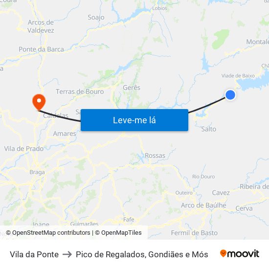 Vila da Ponte to Pico de Regalados, Gondiães e Mós map