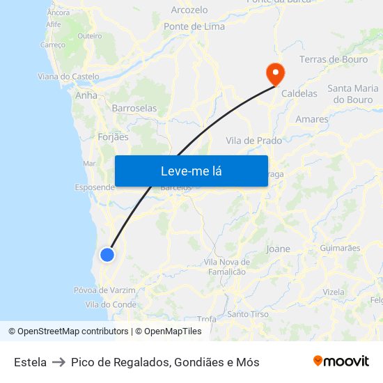 Estela to Pico de Regalados, Gondiães e Mós map