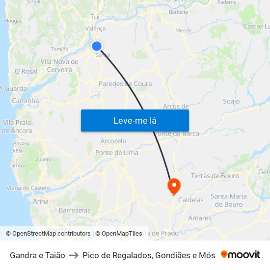 Gandra e Taião to Pico de Regalados, Gondiães e Mós map