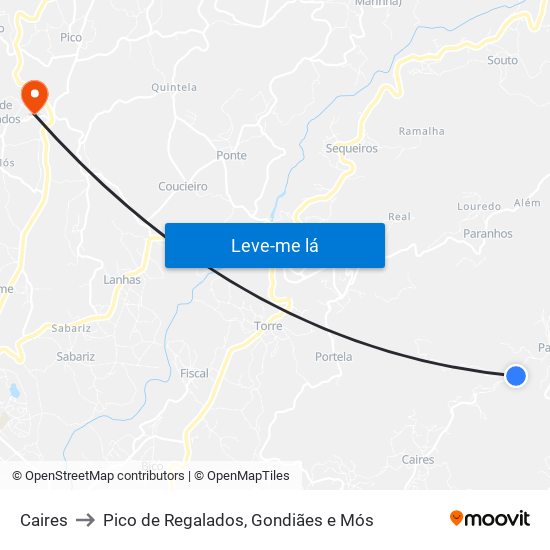 Caires to Pico de Regalados, Gondiães e Mós map