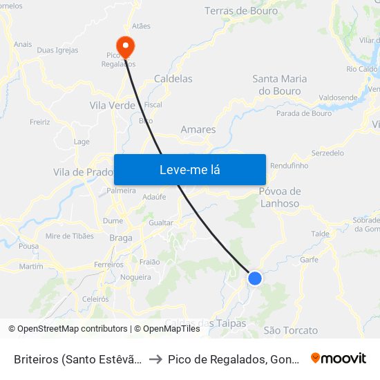 Briteiros (Santo Estêvão) e Donim to Pico de Regalados, Gondiães e Mós map