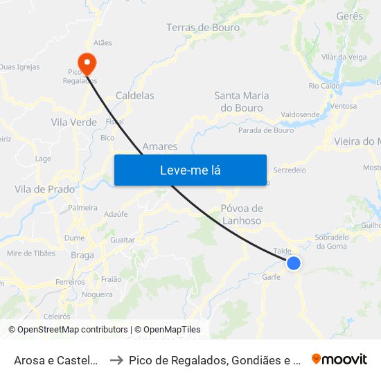 Arosa e Castelões to Pico de Regalados, Gondiães e Mós map