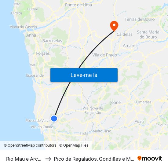 Rio Mau e Arcos to Pico de Regalados, Gondiães e Mós map