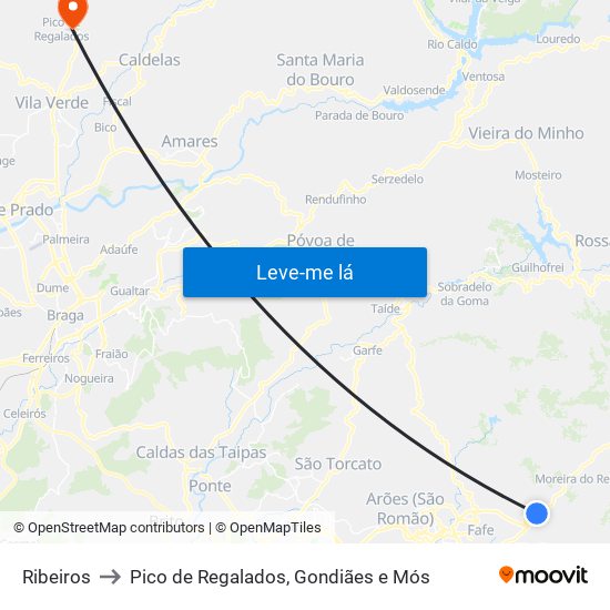 Ribeiros to Pico de Regalados, Gondiães e Mós map