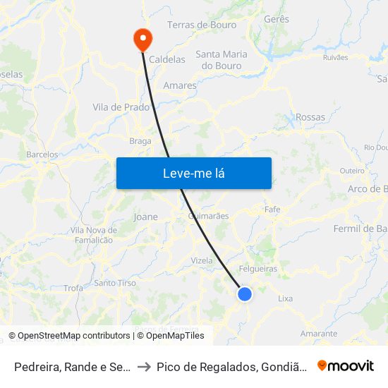 Pedreira, Rande e Sernande to Pico de Regalados, Gondiães e Mós map