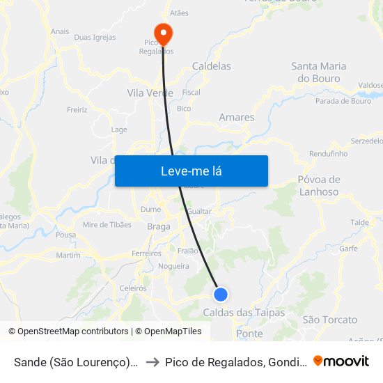 Sande (São Lourenço) e Balazar to Pico de Regalados, Gondiães e Mós map
