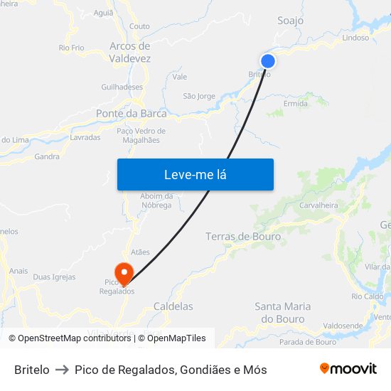 Britelo to Pico de Regalados, Gondiães e Mós map
