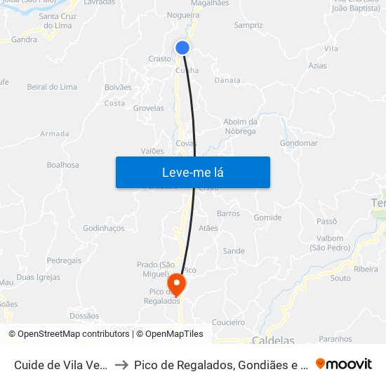 Cuide de Vila Verde to Pico de Regalados, Gondiães e Mós map