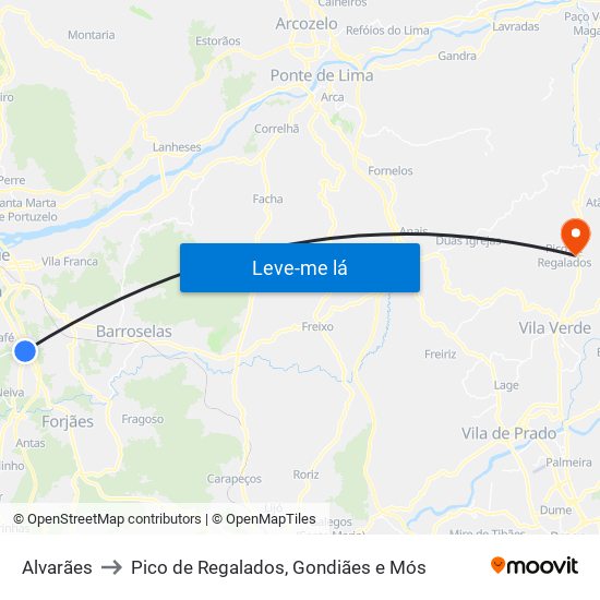 Alvarães to Pico de Regalados, Gondiães e Mós map