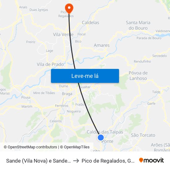 Sande (Vila Nova) e Sande (São Clemente) to Pico de Regalados, Gondiães e Mós map