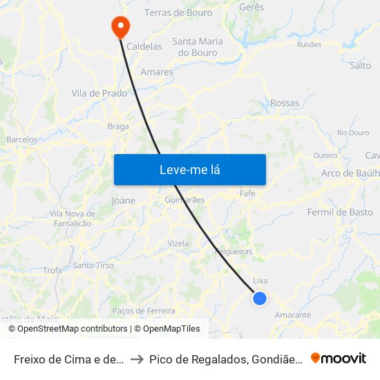 Freixo de Cima e de Baixo to Pico de Regalados, Gondiães e Mós map