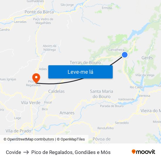 Covide to Pico de Regalados, Gondiães e Mós map