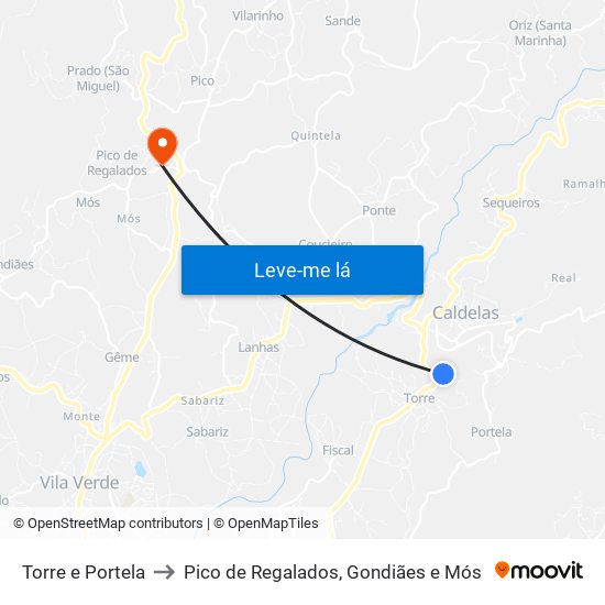 Torre e Portela to Pico de Regalados, Gondiães e Mós map