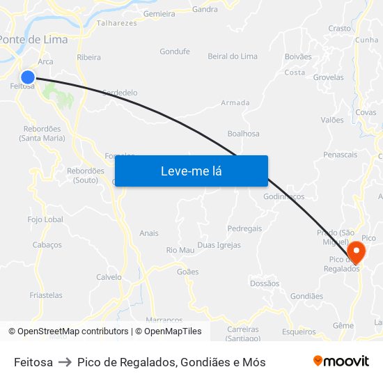 Feitosa to Pico de Regalados, Gondiães e Mós map