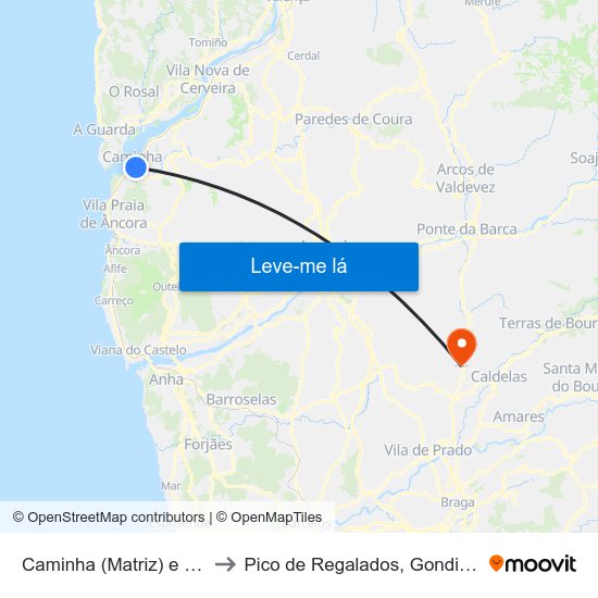 Caminha (Matriz) e Vilarelho to Pico de Regalados, Gondiães e Mós map