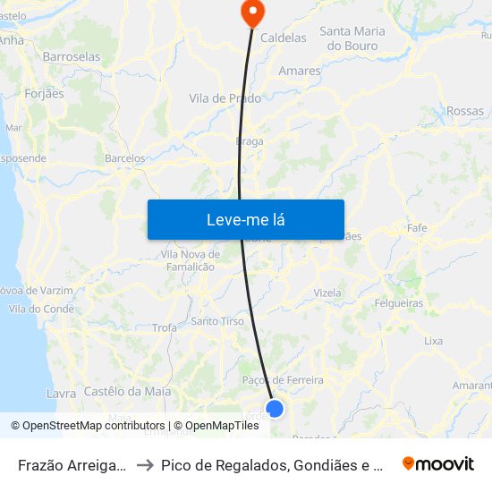 Frazão Arreigada to Pico de Regalados, Gondiães e Mós map