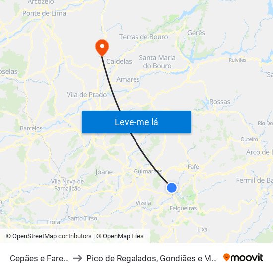 Cepães e Fareja to Pico de Regalados, Gondiães e Mós map