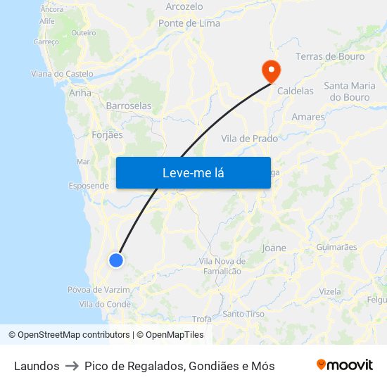 Laundos to Pico de Regalados, Gondiães e Mós map