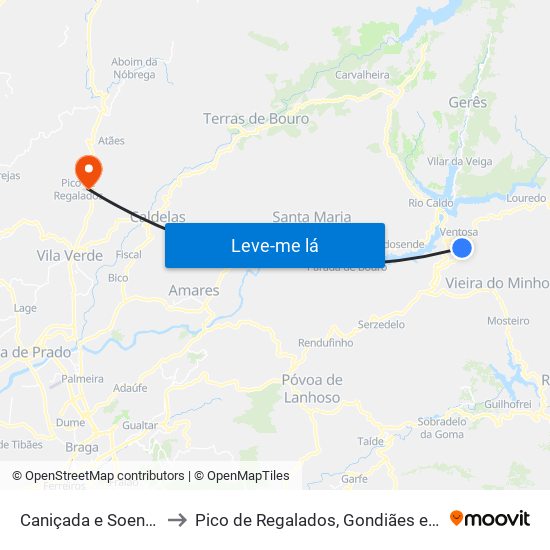 Caniçada e Soengas to Pico de Regalados, Gondiães e Mós map
