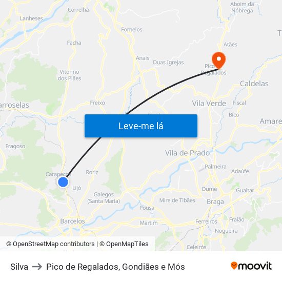 Silva to Pico de Regalados, Gondiães e Mós map