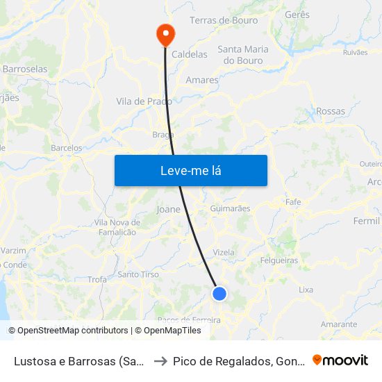 Lustosa e Barrosas (Santo Estêvão) to Pico de Regalados, Gondiães e Mós map