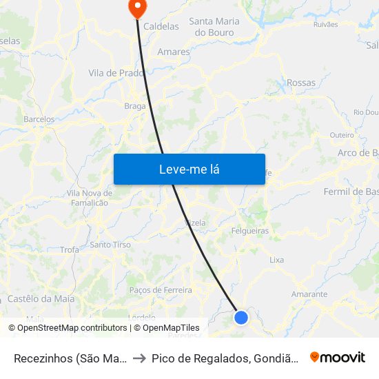 Recezinhos (São Mamede) to Pico de Regalados, Gondiães e Mós map