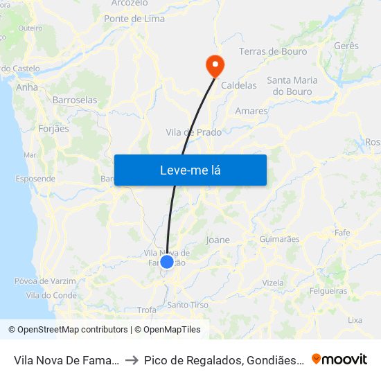 Vila Nova De Famalicão to Pico de Regalados, Gondiães e Mós map