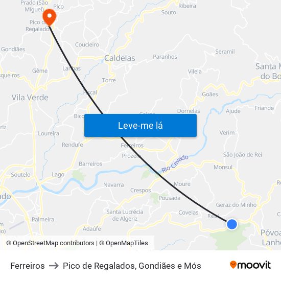 Ferreiros to Pico de Regalados, Gondiães e Mós map