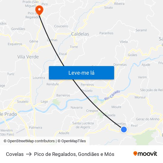 Covelas to Pico de Regalados, Gondiães e Mós map