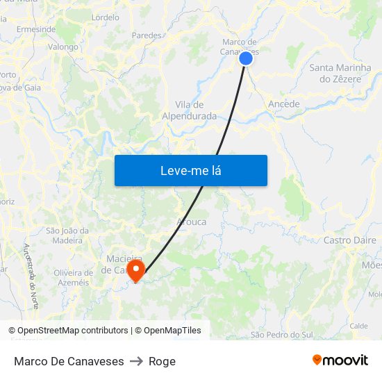 Marco De Canaveses to Roge map