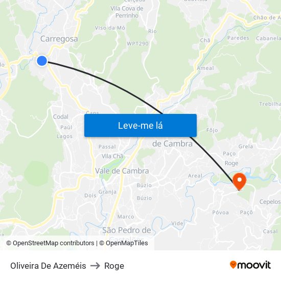 Oliveira De Azeméis to Roge map