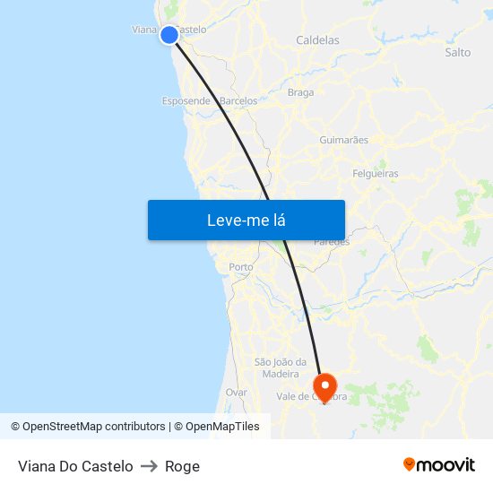 Viana Do Castelo to Roge map