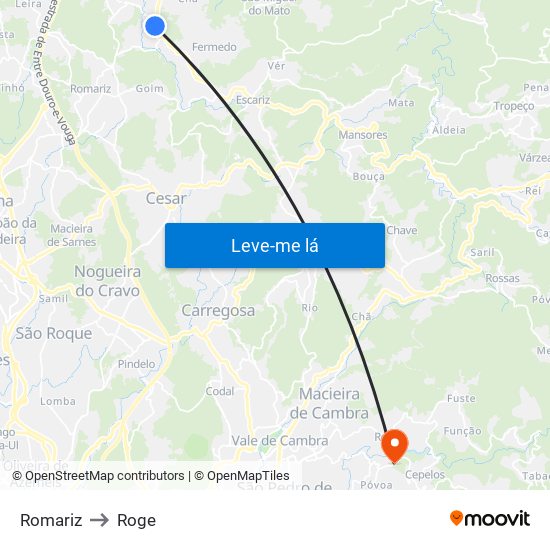 Romariz to Roge map