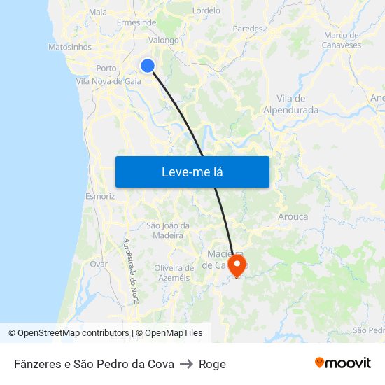 Fânzeres e São Pedro da Cova to Roge map