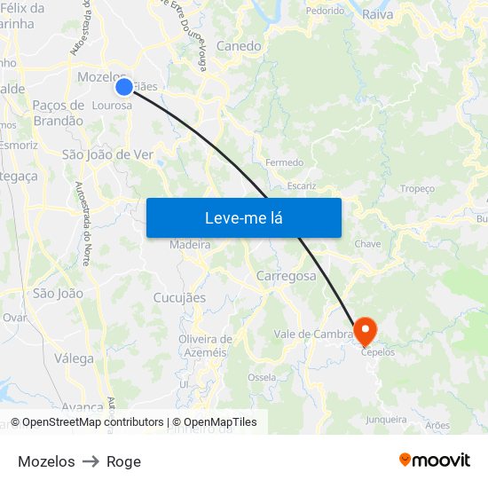 Mozelos to Roge map