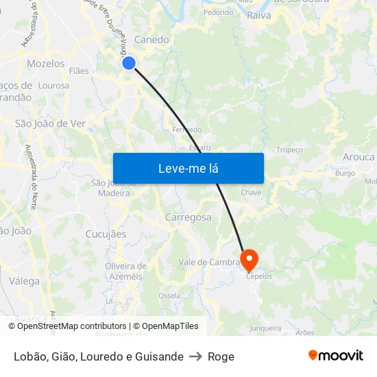 Lobão, Gião, Louredo e Guisande to Roge map