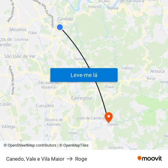 Canedo, Vale e Vila Maior to Roge map