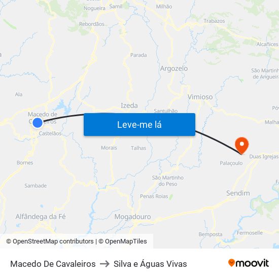 Macedo De Cavaleiros to Silva e Águas Vivas map