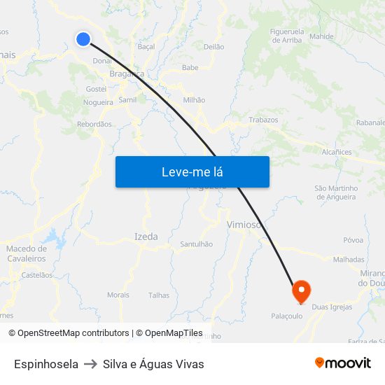 Espinhosela to Silva e Águas Vivas map