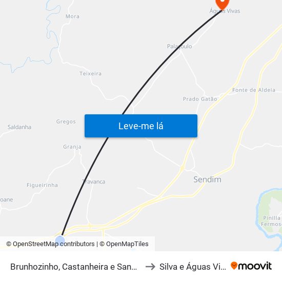 Brunhozinho, Castanheira e Sanhoane to Silva e Águas Vivas map