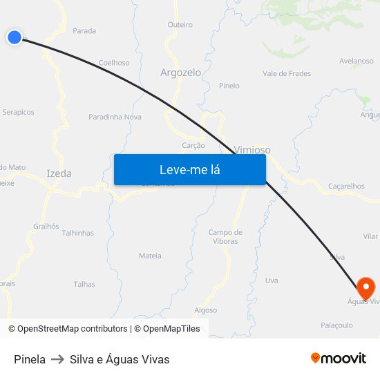Pinela to Silva e Águas Vivas map