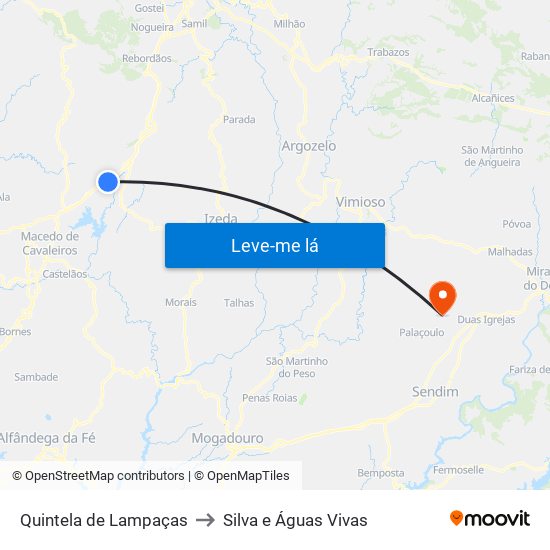 Quintela de Lampaças to Silva e Águas Vivas map