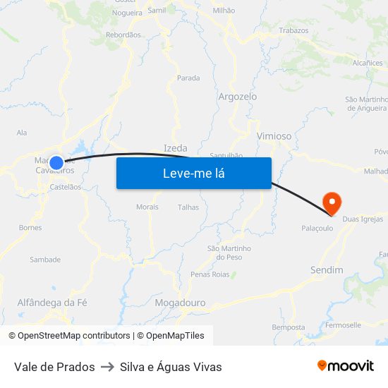 Vale de Prados to Silva e Águas Vivas map