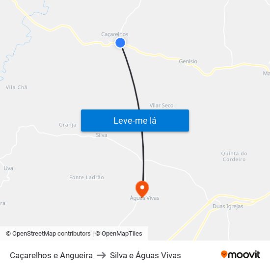 Caçarelhos e Angueira to Silva e Águas Vivas map